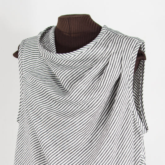 draped collar on striped linen dress from secret lentil