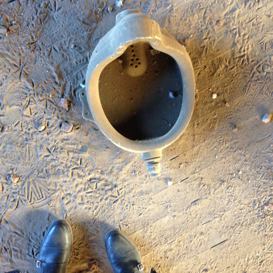 urinal, pigeon tracks, shoes