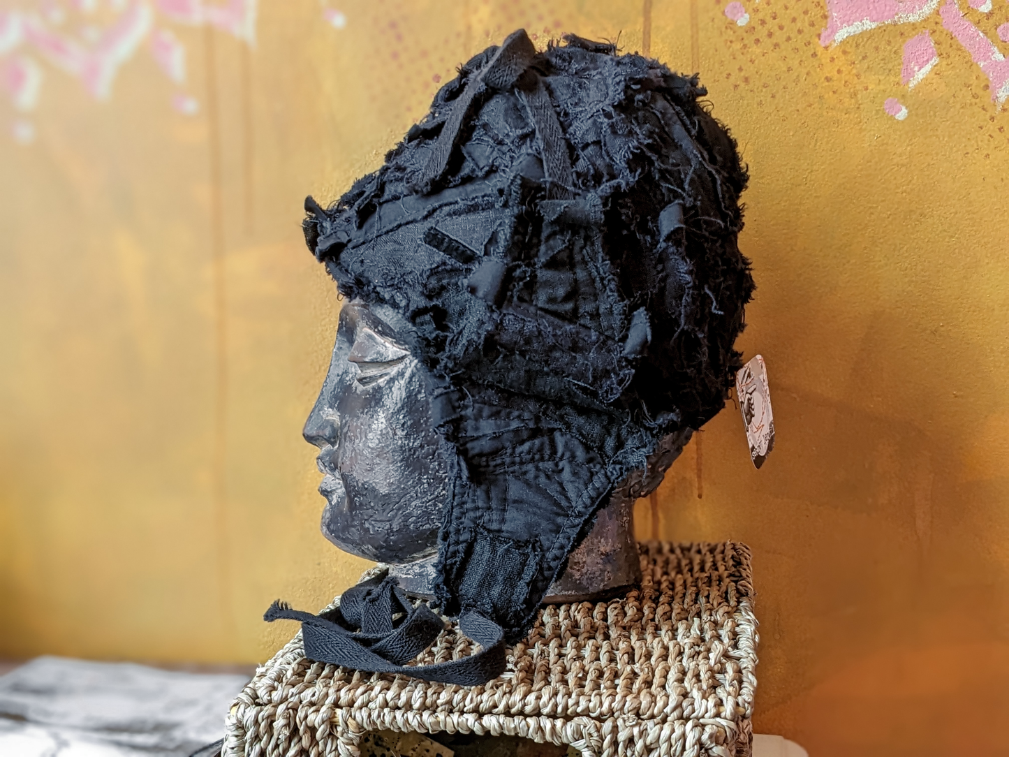 double flap black artifacted aviator helmet