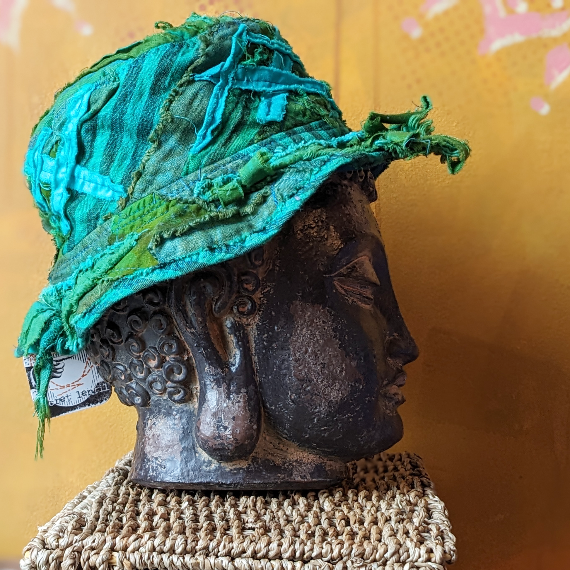 aqua green teal artifacted boro bucket hat from secret lentil