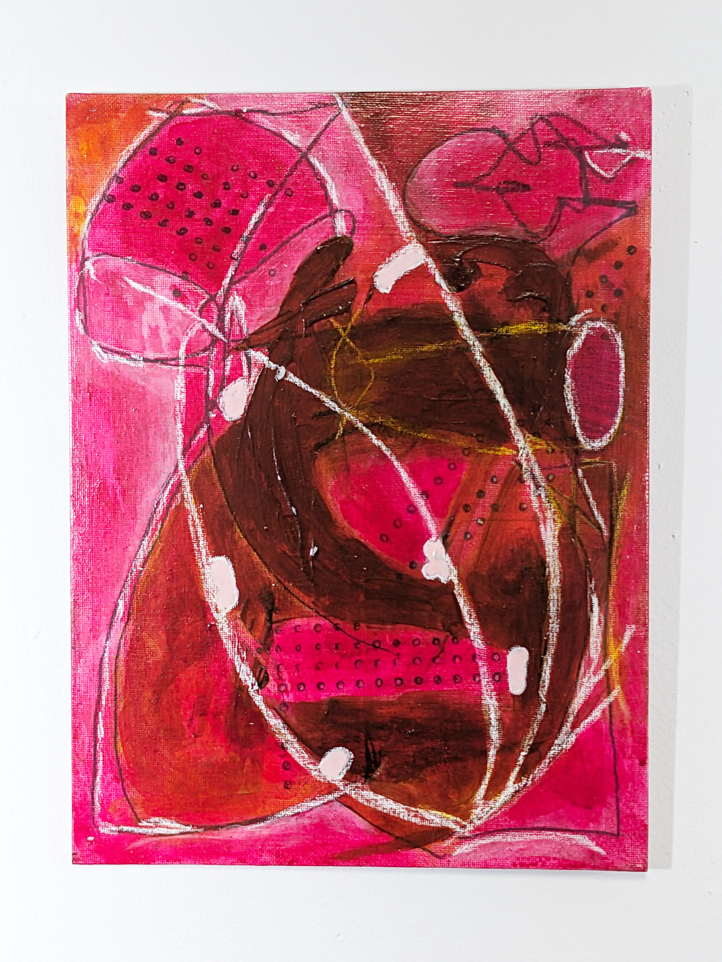 Abstract painting with pink and brown colors on a white background by helen carter / secret lentil