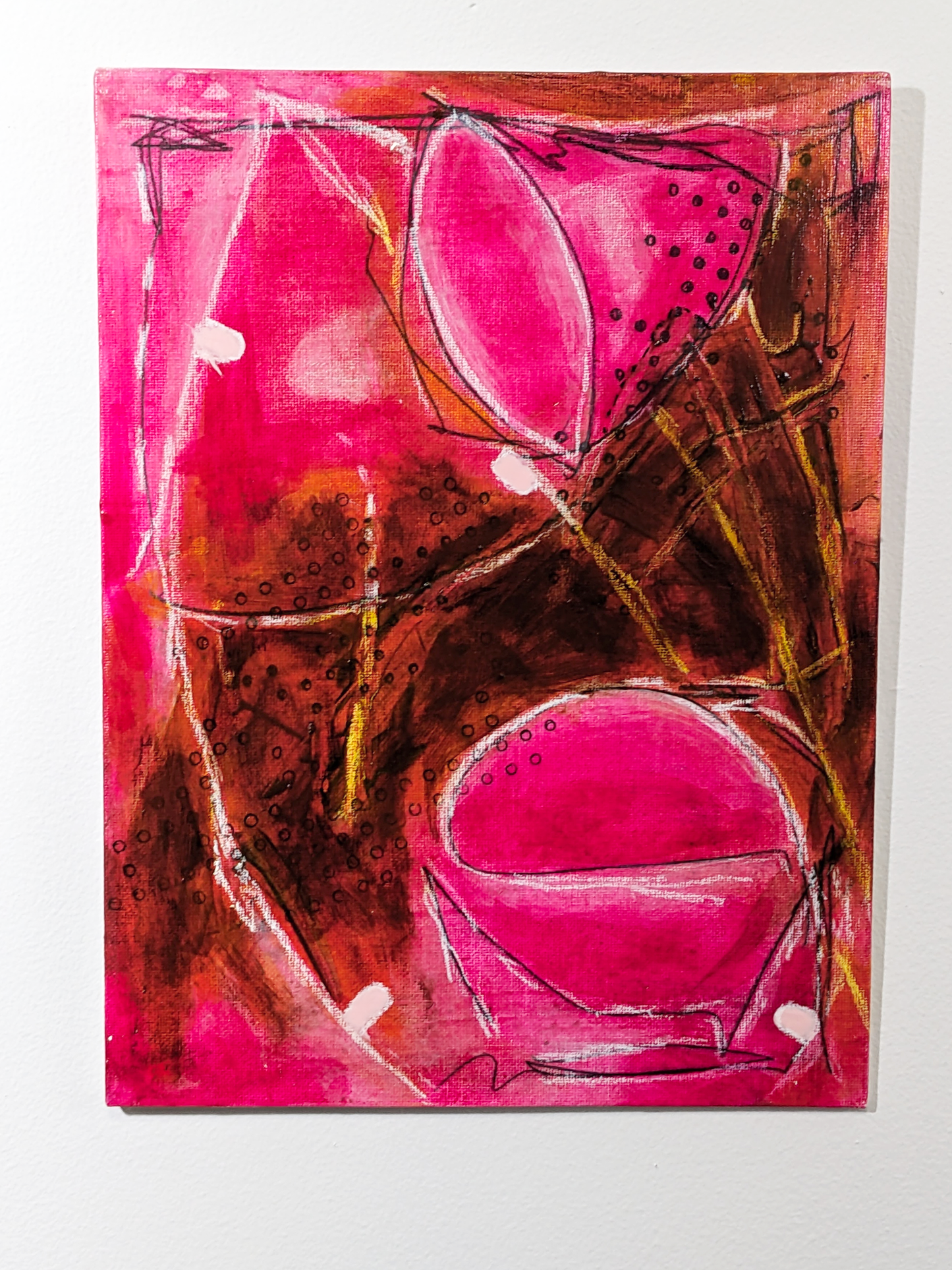 Abstract painting with pink and brown colors on a white background by helen carter / secret lentil