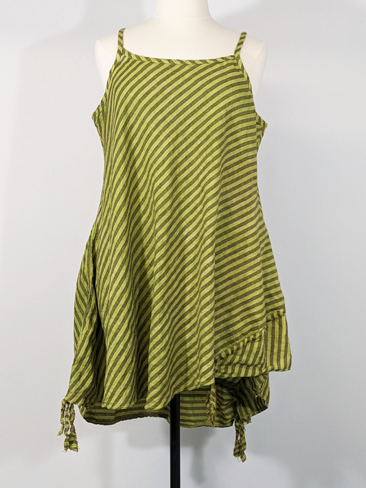Twig and Branch: chartreuse and brown striped layering slip