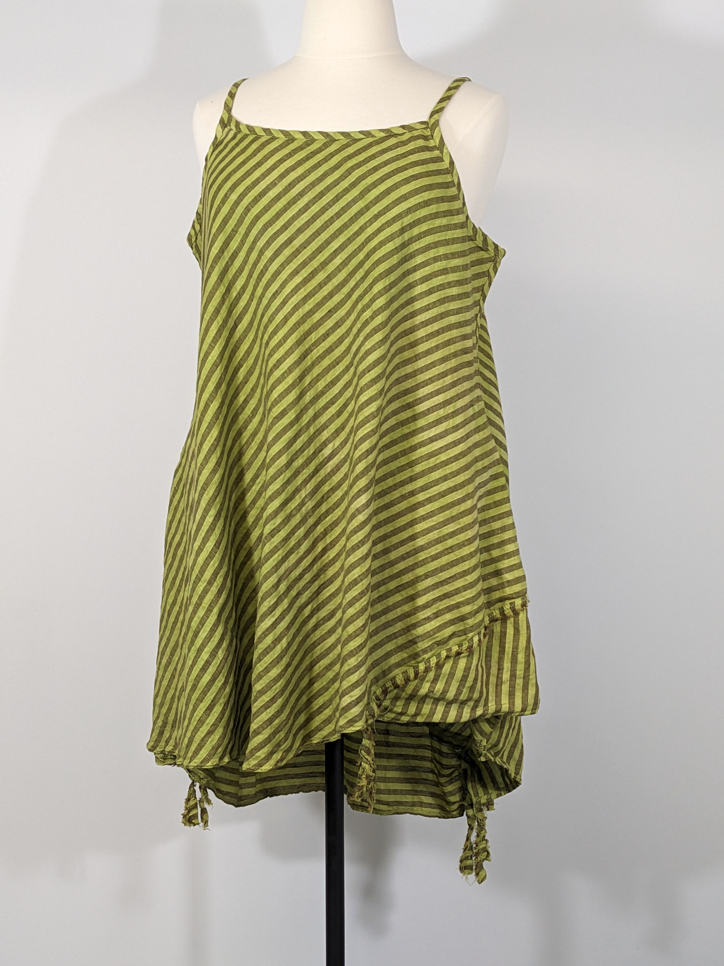 Twig and Branch: chartreuse and brown striped layering slip