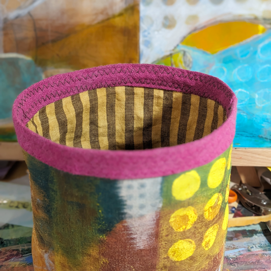 hand painted canvas basket from secret lentil