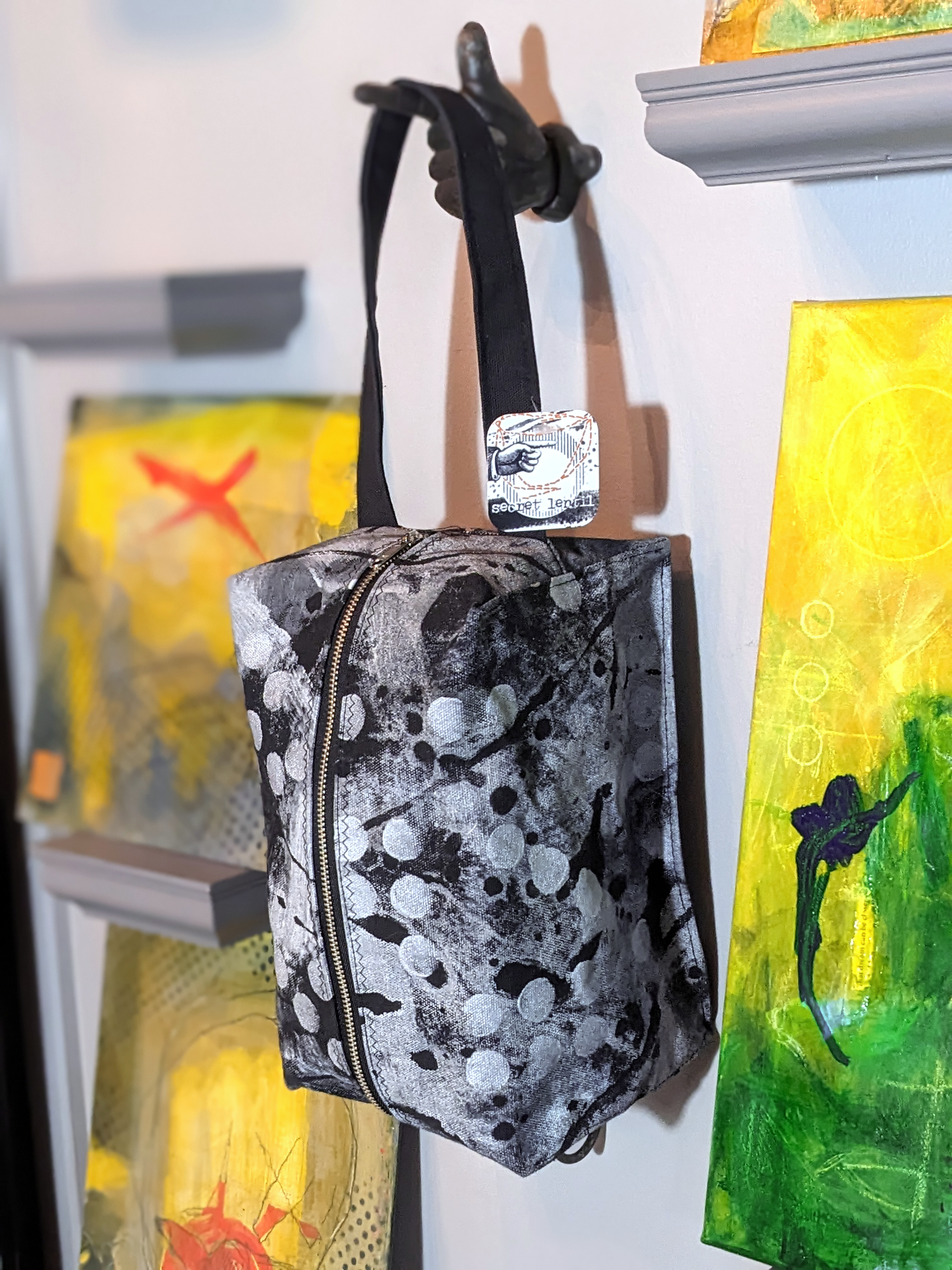 secret lentil dopp kit hand painted black canvas