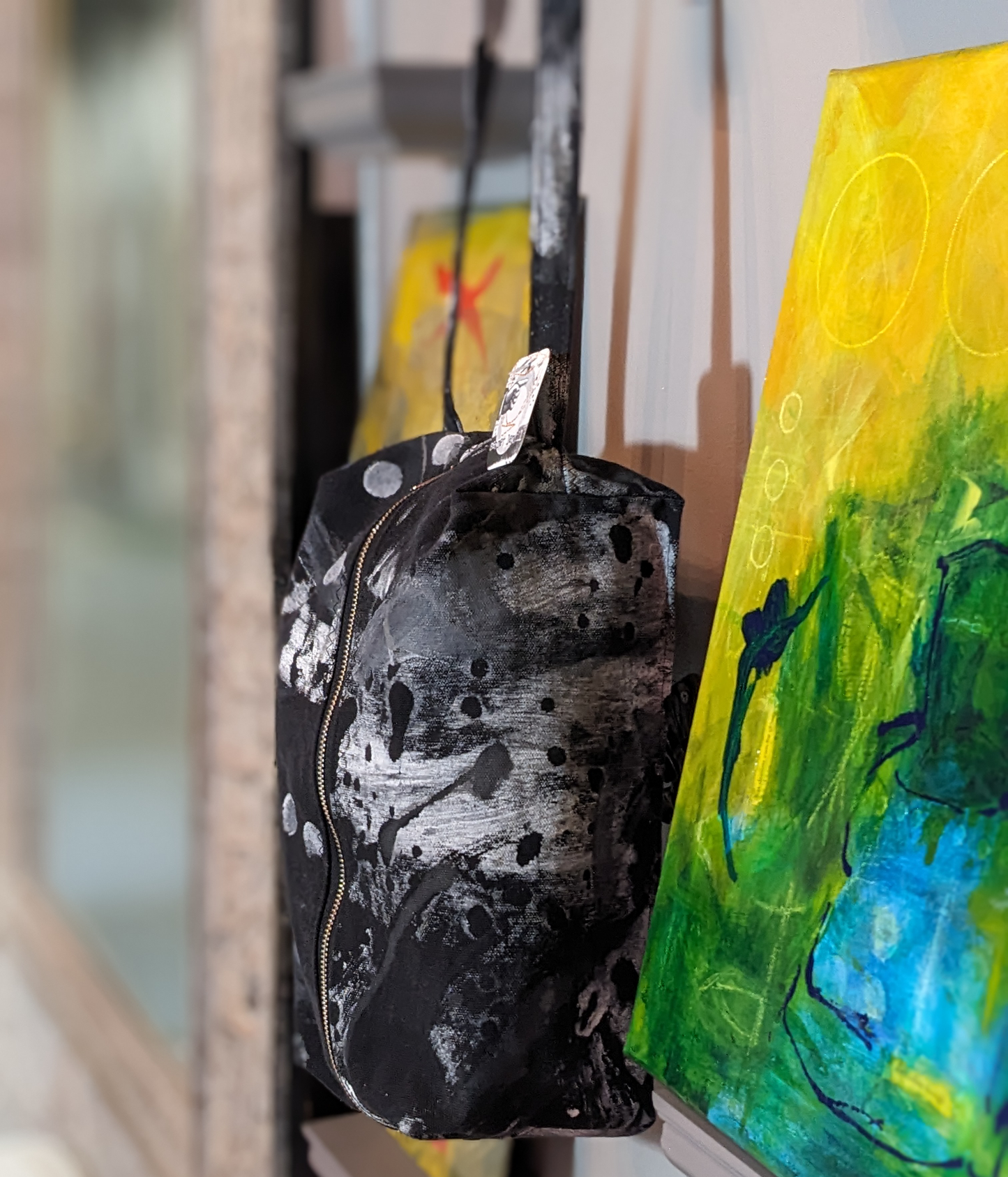 secret lentil hand-painted canvas dopp kit with dots