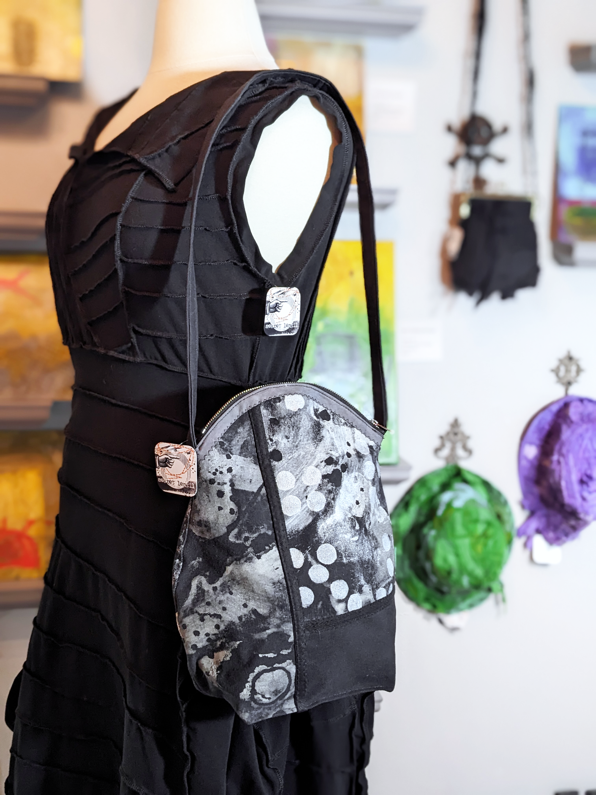 Scarabesque — secret lentil hand-painted canvas shoulder bag