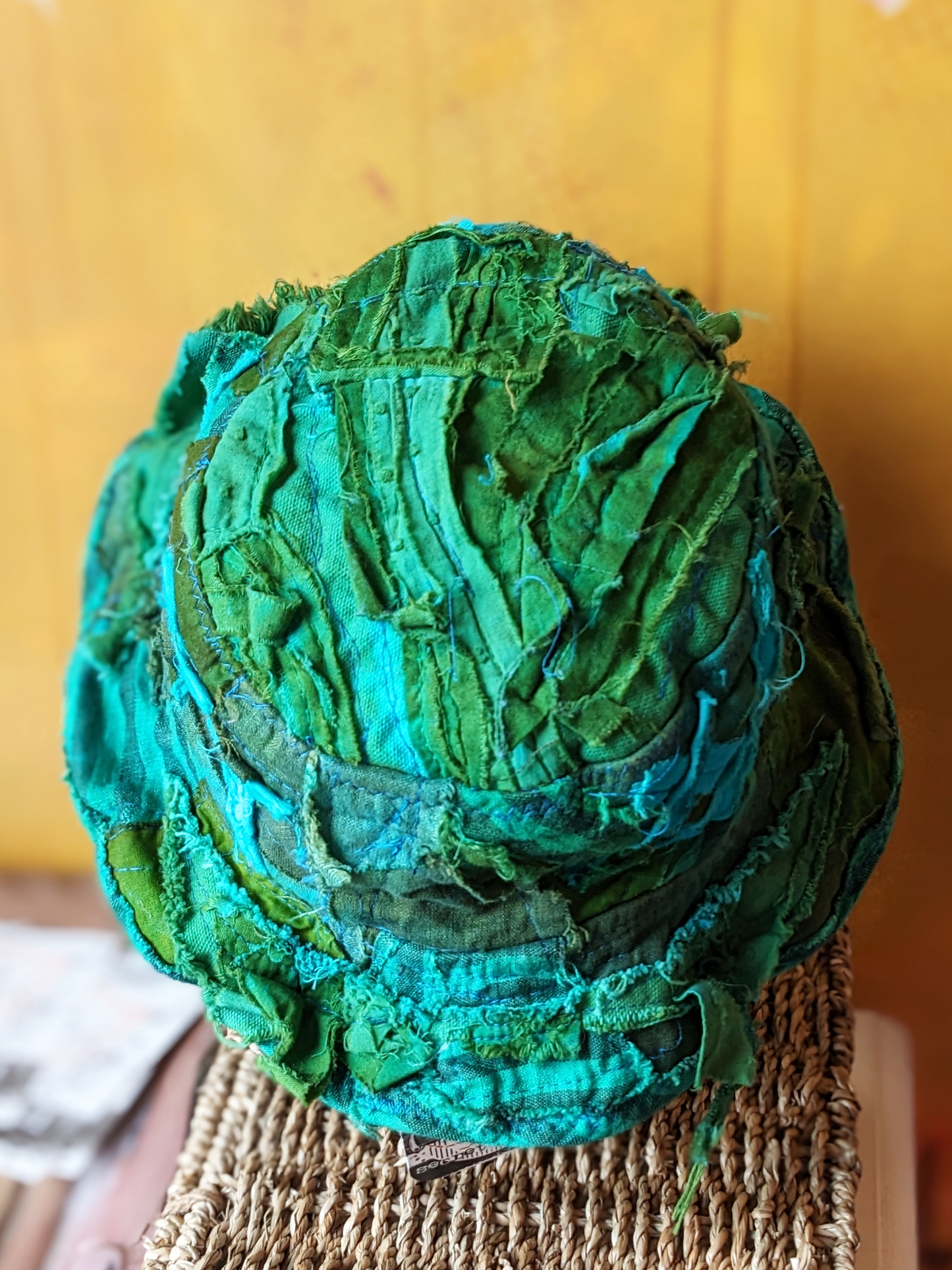 aqua green teal artifacted boro bucket hat from secret lentil