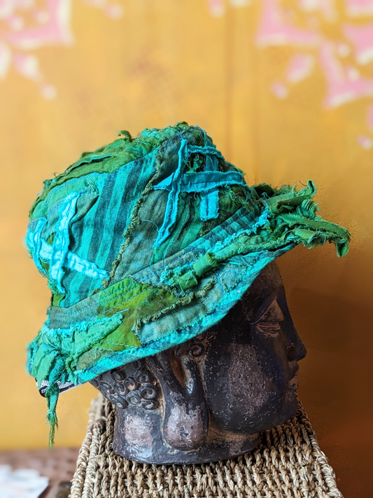 aqua green teal artifacted boro bucket hat from secret lentil