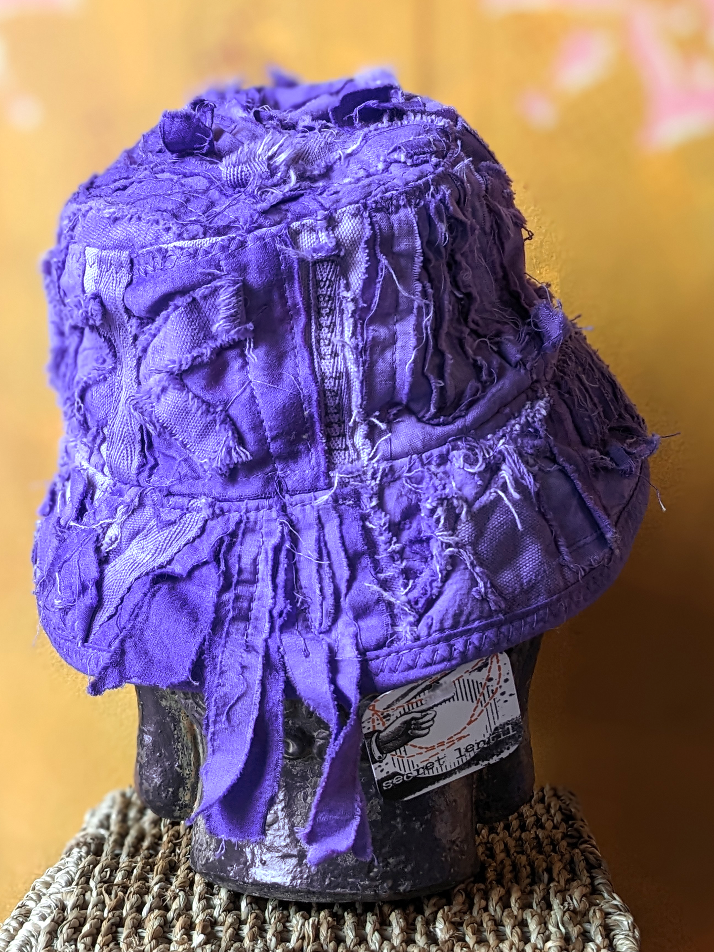 purple artifacted boro bucket hat from secret lentil