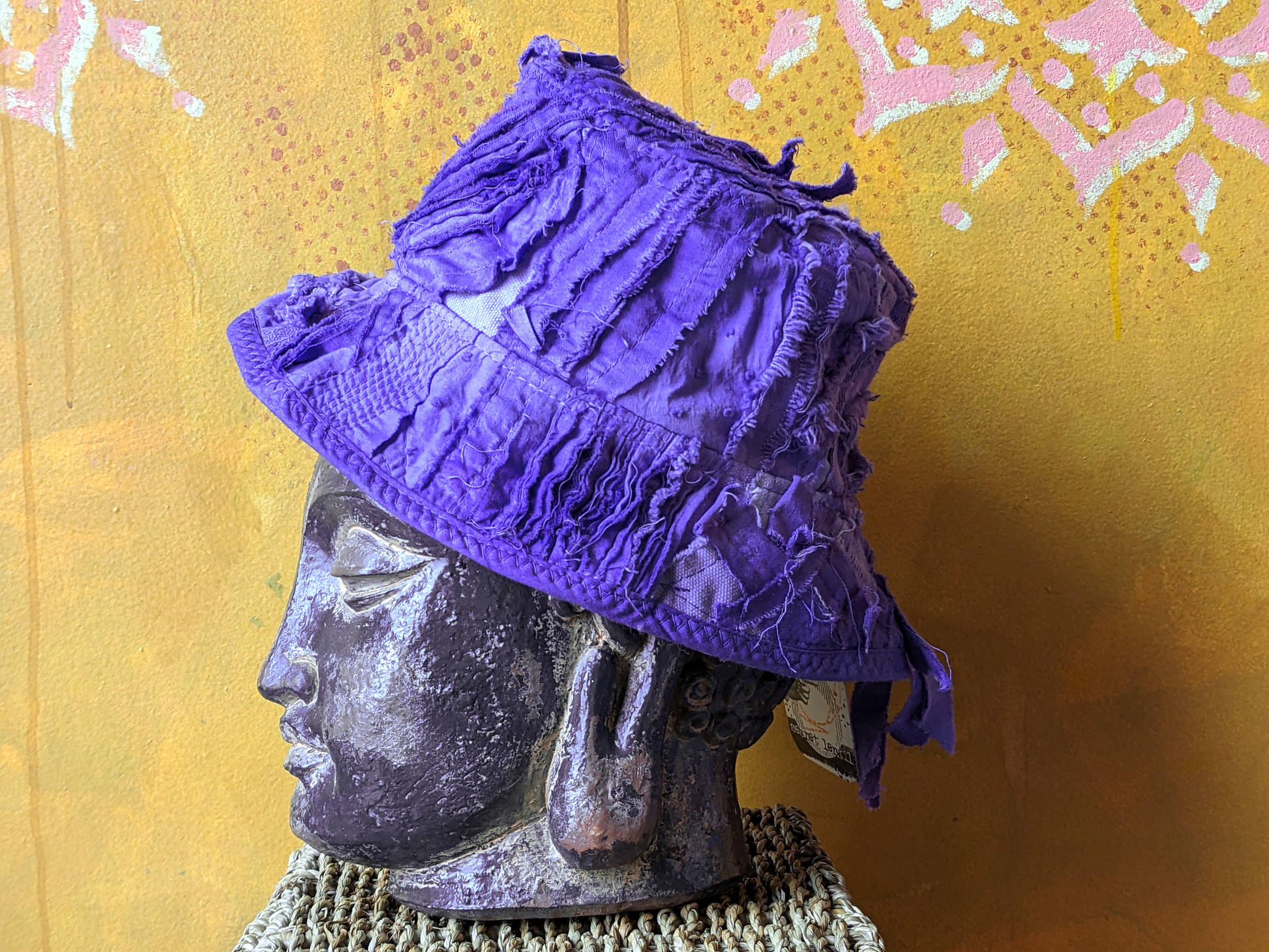 purple artifacted boro bucket hat from secret lentil