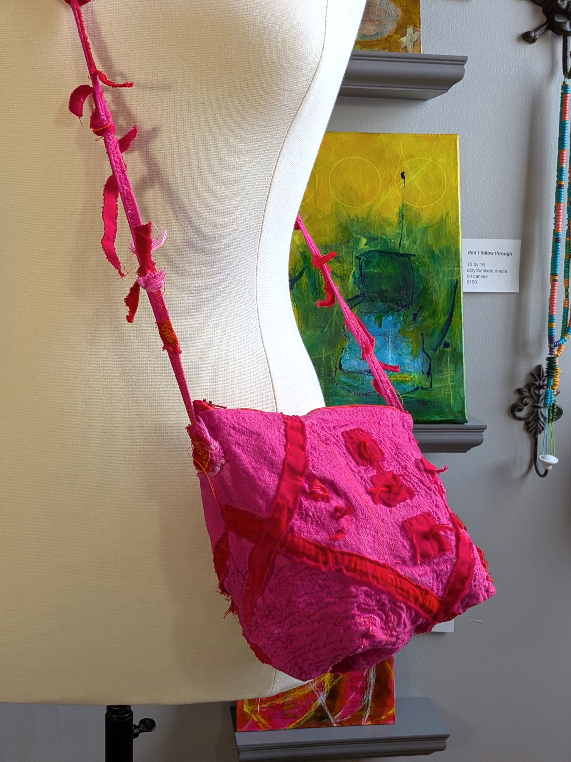 firewitch preparation bag: fuchsia canvas with patches, hand stitching, zipper closure and a crossbody strap. from secret lentil