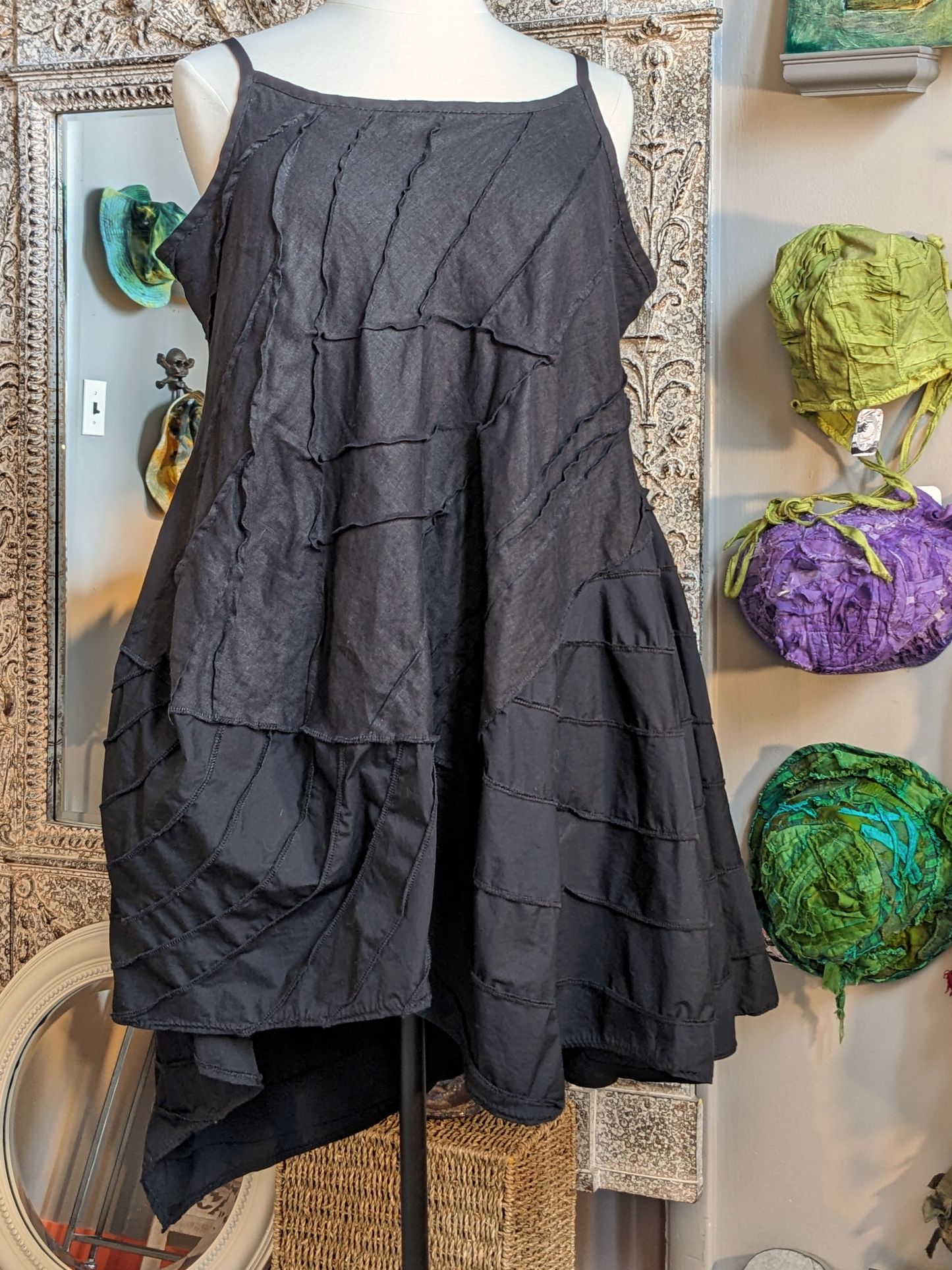 goth ballerina slip dress linen, plus sized, asymmetric