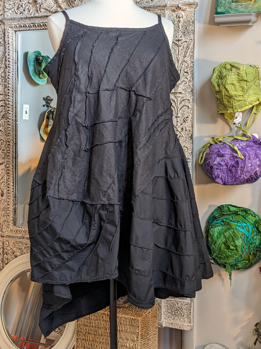 goth ballerina slip dress linen, plus sized, asymmetric