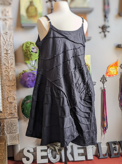 goth ballerina slip dress linen, plus sized, asymmetric