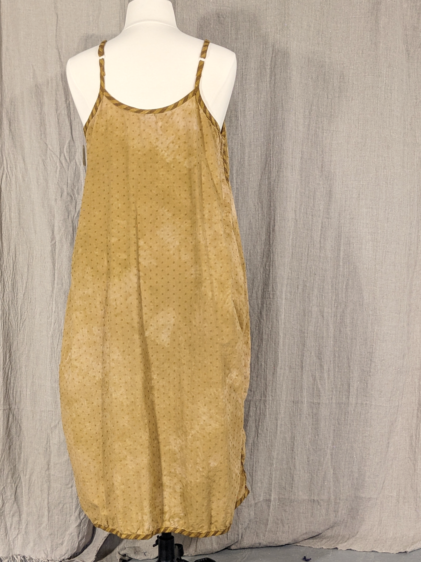 dotted/striped slipdress in antique ochre