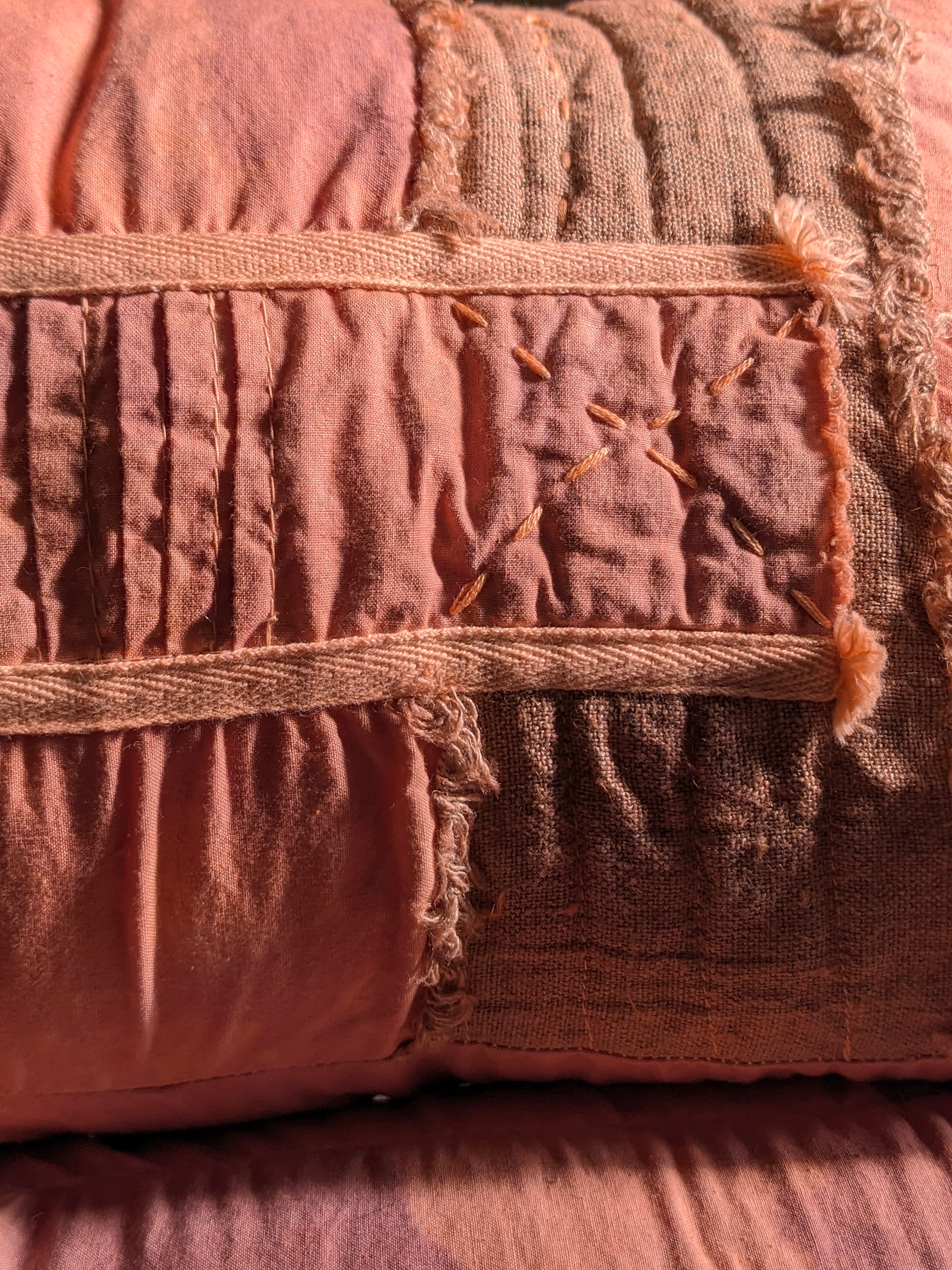 patches detail Deluxe Throw Pillows Wabi-Sabi Hand Made Dyed Stitched at Secret Lentil 