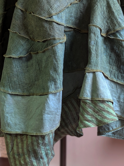 layers of heavy linen, cotton, medium striped linen, hand dyed in cedar pine green - secret lentil