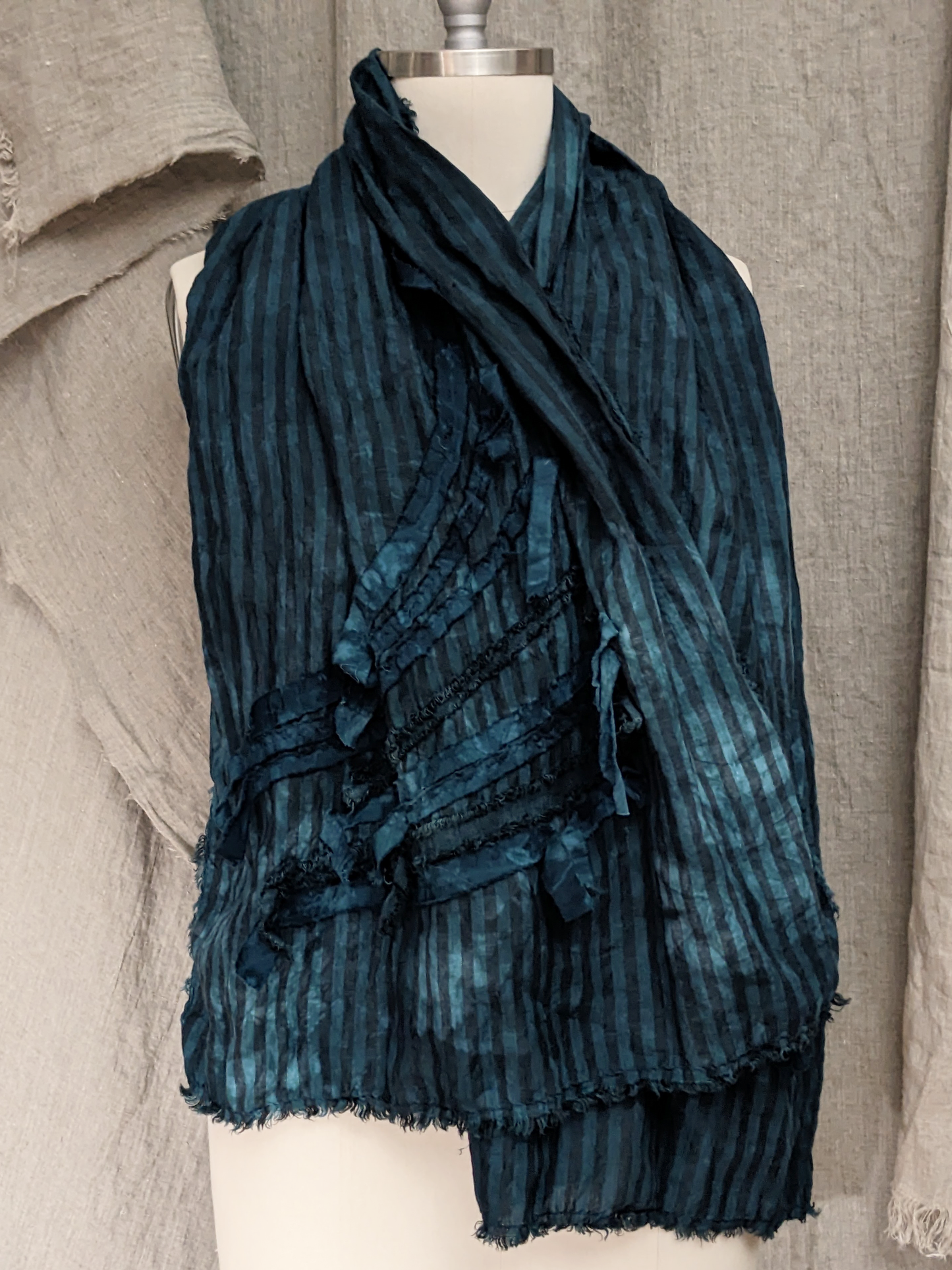 secret lentil linen striped scarf shawl deep teal