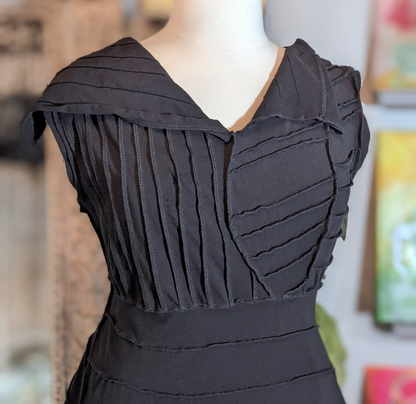 detail, unflappable - black secret lentil dress, asymmetric, one of a kind