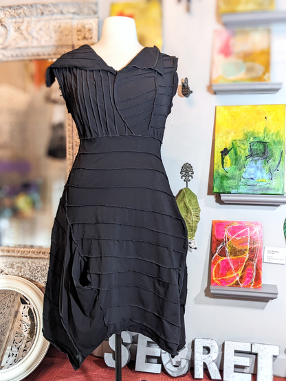 unflappable - black secret lentil dress, asymmetric, one of a kind