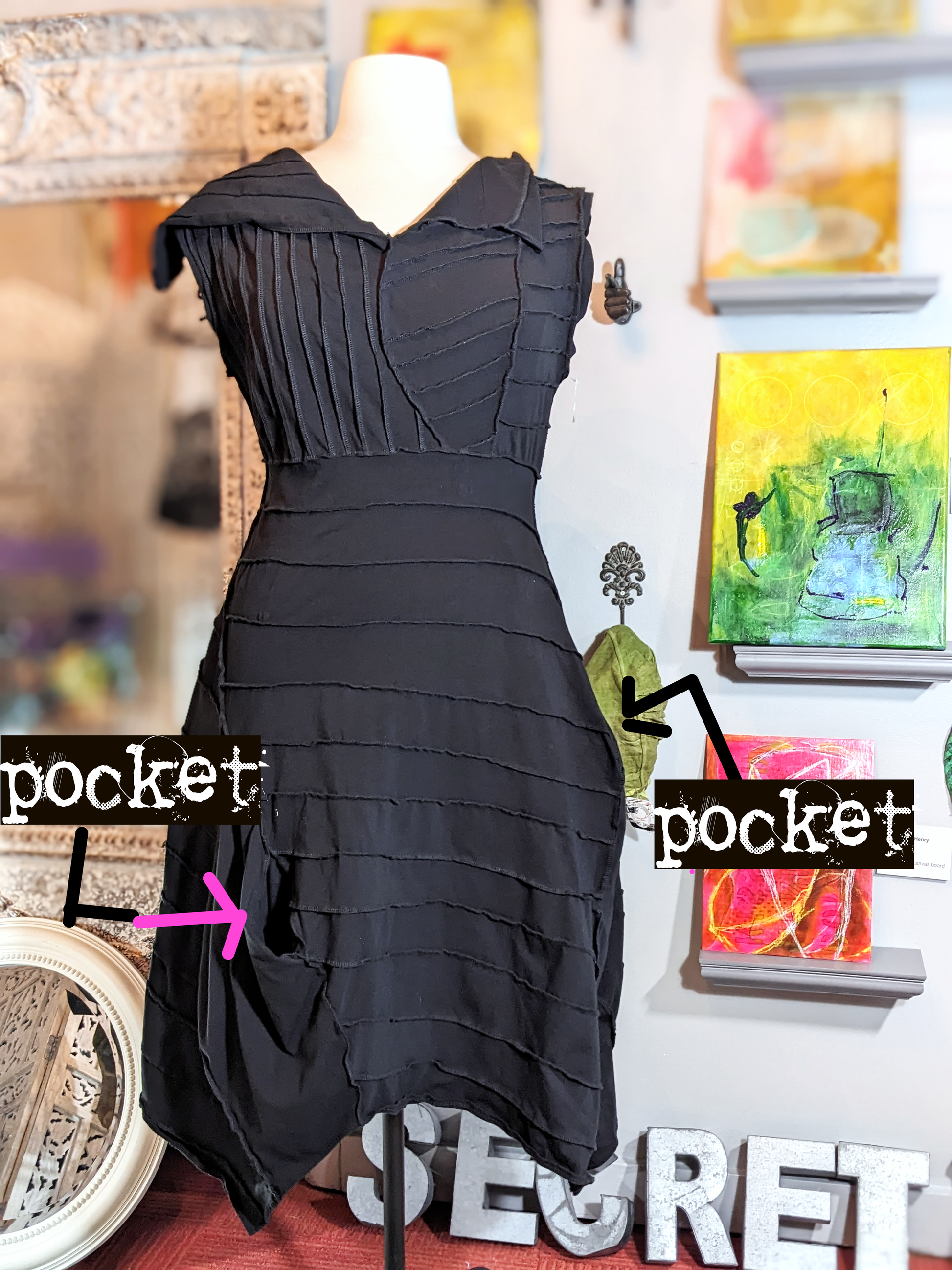 unflappable - black secret lentil dress, asymmetric, one of a kind