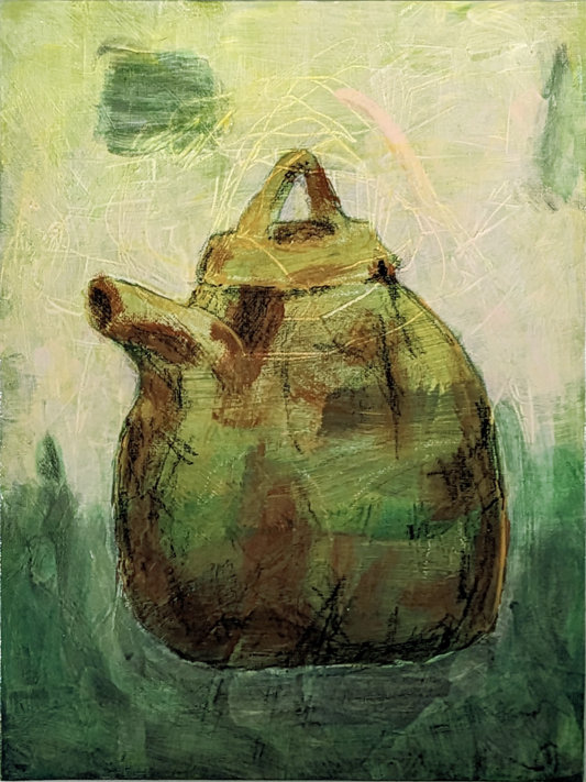 Voulkos-ism; teapot. original painting of Peter Voulkos teapot by helen carter