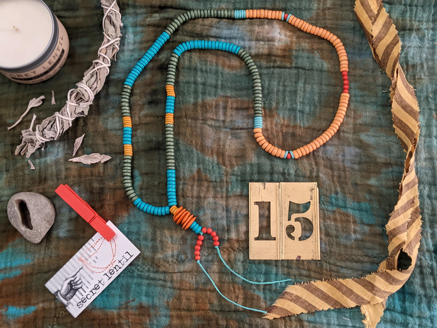 soothsayer handmade necklace of ceramic wood beads - Secret Lentil